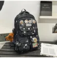 Zaino capybara con simpatici cartoni animati grande capacità per studenti uso quotidiano - Set Pendente e Distintivi / Nero