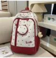 Zaino stile coreano carino con stelle casual leggero borsa scolastica per ragazze - con portachiavi / Rosso