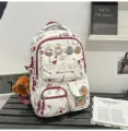 Zaino carino con capibara a cartone animato grande capacita per ragazze studenti rosso - Set Pendente e Distintivi / Bianco
