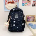 Japanese ins-style starry backpack for women students, large capacity cute school bag for travel. - With Pendant / Black