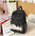 Sac à dos à pois de style coréen avec poche transparente et adorables pendentifs d'étoiles. - Avec Étoile Pendentif / Noir