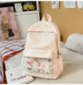 Sac à dos rose à pois mignon style coréen pour femmes, cartable avec poche transparente. - Avec Étoile Pendentif / Rose