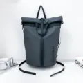 Waterproof roll-top backpack for outdoor commuting, large capacity casual travel school bag. - Gray