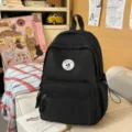 Zaino da scuola casual nero per donna, grazioso zainetto giornaliero con tasca anteriore. - senza ciondolo / Nero