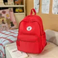 Zaino scolastico rosso casual da donna, elegante zainetto da giorno in stile campus con tasca. - senza ciondolo / Rosso