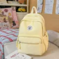 Zaino in tela da donna, borsa scolastica casual con toppa carina, zainetto giallo chiaro giornaliero. - senza ciondolo / Giallo