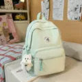 Zaino casual verde menta con ciondolo di cane carino, borsa elegante per scuola e vita quotidiana. - con portachiavi / Verde