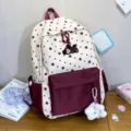 Leinwand Polka Dot Schulrucksack mit süßem Hundemotiv und Fronttasche für den Alltag. - Mit Anhänger / Rot