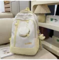 Zaino bianco carino in stile coreano con stelle gialle, borsa da scuola per studenti. - con portachiavi / Giallo