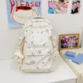 Japanese ins style star print school backpack for women, large capacity casual daypack. - With Pendant / White