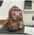 Zaino marrone con capybara simpatico e grande cartella scolastica ideale per studenti - Set Pendente e Distintivi / Marrone