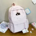 Rosa gepunkteter Schulrucksack für Mädchen, niedliche koreanische Schultasche für Student. - Mit Anhänger / Rosa