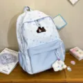 Süßer blauer Polka-Dot-Schulrucksack für Mädchen, ästhetischer süßer Freizeit-Tagesrucksack - Mit Anhänger / Blau