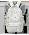 Korean style large capacity canvas school backpack with cute star doodle for student girls daily use. - No Pendant / White