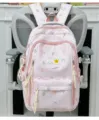 Korean style pink school backpack with cute star prints, large capacity casual daypack for teens. - No Pendant / Pink