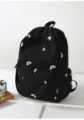 Cute embroidered backpack for women, black casual school bookbag with colorful rainbow patterns. - No Pendant / Black