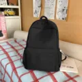 Classic black campus backpack with minimalist gothic embroidery, durable school bag for daily commute. - No Pendant / L / Black