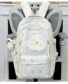 Cute Korean style white star print large capacity school backpack for girls student variant - With Pendant / White