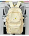 Yellow school backpack korean style star print large capacity student casual daily campus bag - With Pendant / Yellow