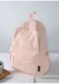 Cute embroidered Japanese school backpack for girls, stylish lightweight pink travel daypack. - No Pendant / Pink