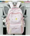 Pink star print school backpack for students, large capacity cute casual daily daypack campus bag. - With Pendant / Pink
