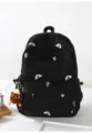 Cute black embroidered backpack with rainbow patterns and plush toy pendant, casual use. - With Keychain / Black