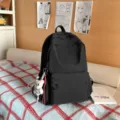 Casual black backpack ins style student school bag cute bear pendant daily travel daypack - With Pendant / L / Black