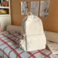 Casual solid color student backpack sweet style minimalist everyday travel bookbag for girls - With Pendant / L / White