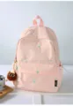 Japanese cute pink backpack with sweet rainbow and floral embroidery for daily casual travel. - With Keychain / Pink