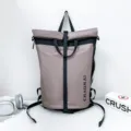 Roll-top casual backpack for commute and travel, large capacity waterproof daypack, grey-brown. - Rose Gold Pink