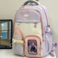Japanese aesthetic pastel school backpack for teen girls casual large capacity student bookbag - No Pendant / Purple