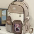 Cute beige school backpack for teen girls, stylish multi-pocket student daypack. - No Pendant / Khaki