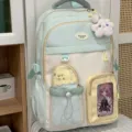 Cute Japanese school backpack in light green and white, stylish student casual daypack. - With Charm / Green