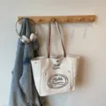 Sac cabas en toile pour femme, sac a epaule decontracte avec poignees en cuir. - Blanc Cassé