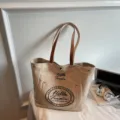 Sac cabas en toile décontracté pour femme, sac d'épaule minimaliste avec sangles marron. - Kaki