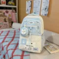Korean ins style polka dot school backpack for women students large capacity casual college bag - No Pendant / Blue