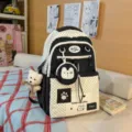 Korean ins style polka dot backpack large capacity school bookbag with cute bear pendant - Charm / Black
