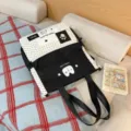 Korean style polka dot canvas backpack, casual large capacity school bag for girls and teens. - Tutoring Bag No Pendant / Black
