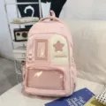 Japanese style pink school backpack cute ita bag with transparent pocket for daily use - Backpack Only (Without Pendant) / Pink