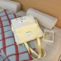 Korean ins polka dot backpack for school girls, large capacity casual canvas daypack. - Tutoring Bag No Pendant / Yellow