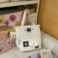 Korean style ins polka dot canvas tote bag casual shoulder bag with cute bear pendant for women - Tutoring Bag With Pendant / White