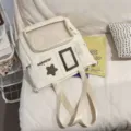 Japanese ins style campus student canvas backpack with transparent window and multi pockets - Tote Bag Only (Without Pendant) / White
