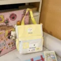Korean style ins polka dot canvas backpack for women, large capacity casual school bag. - Tutoring Bag With Pendant / Yellow