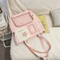 Pink ita bag canvas backpack transparent display window casual daily school student rucksack - Tote Bag Only (Without Pendant) / Pink