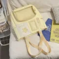 Japanese ins style canvas ita bag cute shoulder backpack with transparent window yellow. - Tote Bag Only (Without Pendant) / Yellow