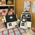 Korean ins style polka dot backpack and tote set, large capacity school bag for students. - Two-Piece Set With Pendant / Black