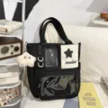 Japanese style canvas ita bag black tote backpack with clear window and cute star pendant. - Tutoring Bag (With Pendant) / Black
