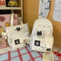 Korean style polka dot backpack and tote bag set, large capacity casual student school bag. - Two-Piece Set With Pendant / White