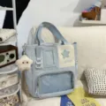 Light blue Japanese style ita backpack with star plush pendant clear pocket and badge display window. - Tutoring Bag (With Pendant) / Blue