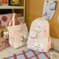 Korean style ins pink polka dot school backpack set for women students casual large capacity - Two-Piece Set With Pendant / Pink